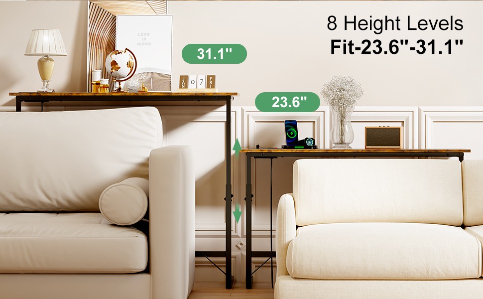 2 Pa 79″ Behind Couch Table with Adjustable Height Narrow Console Sofa