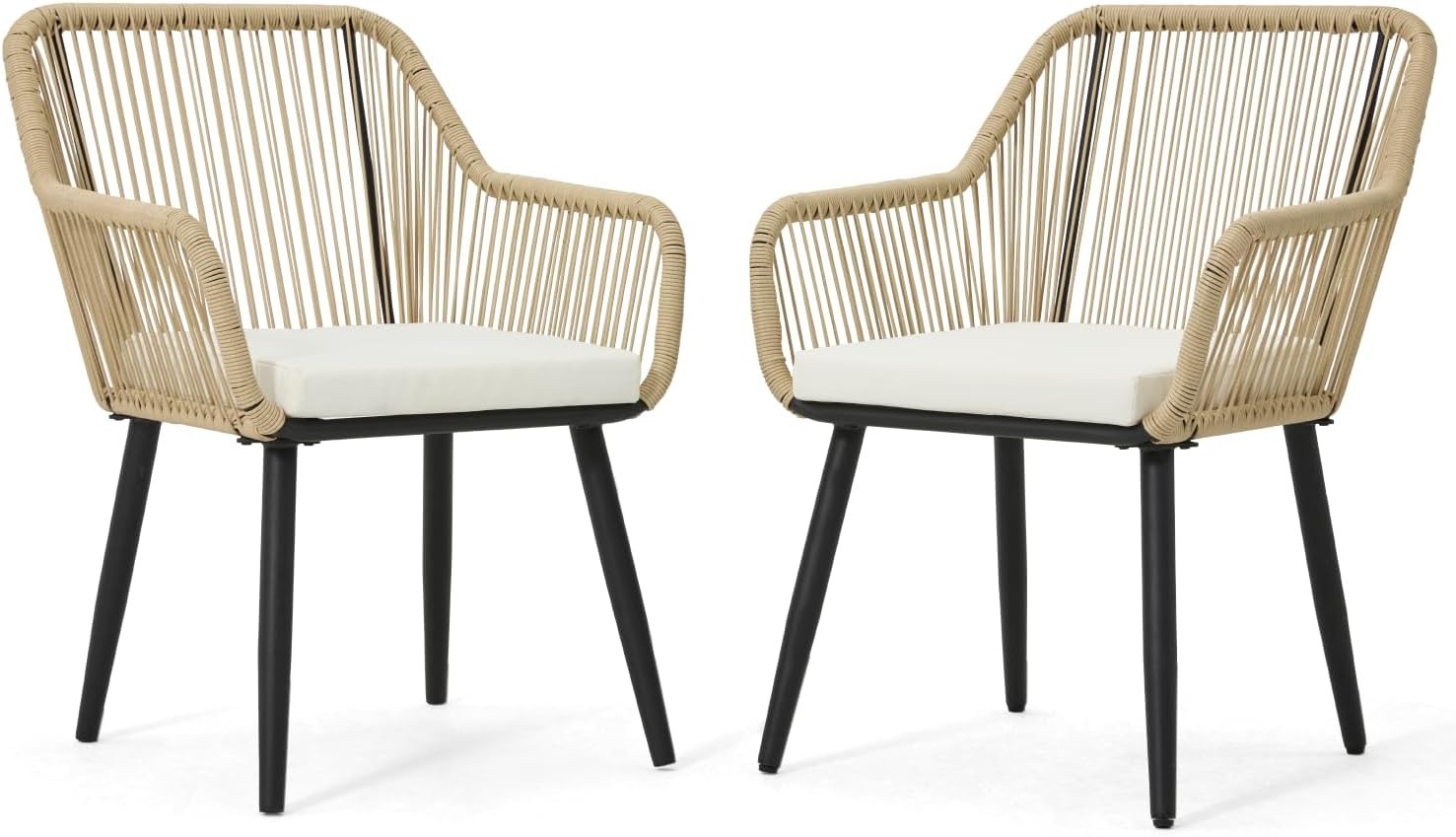 Set of Patio Wicker Chairs Rattan Outdoor Dining with Cushions Armrests 350lb