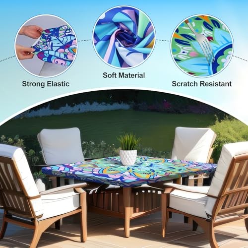 2pcs Diwali Mandala Decoration Outdoor Square Tablecloth with Elastic 34x34inch