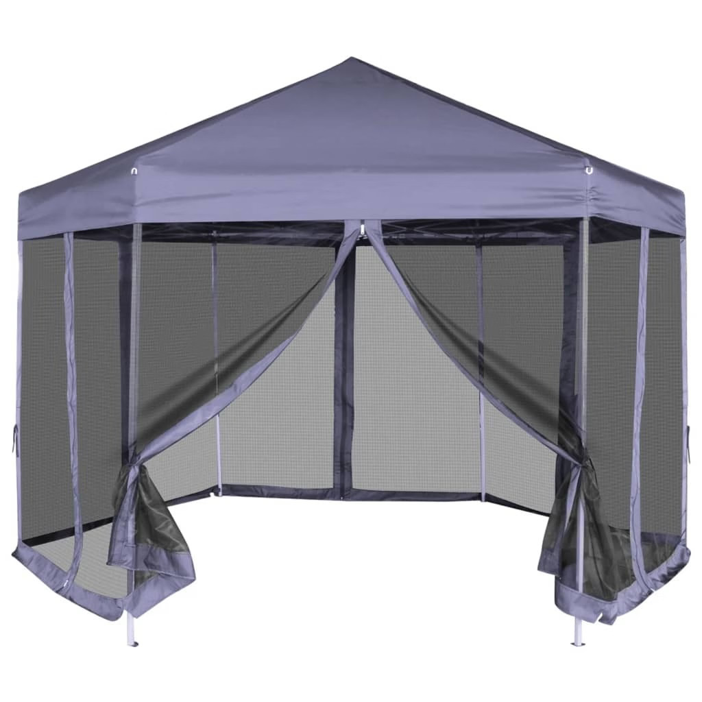 Hexagonal Pop-Up Marquee with 6 Sidewalls Dark Blue 11.8’x10.2′