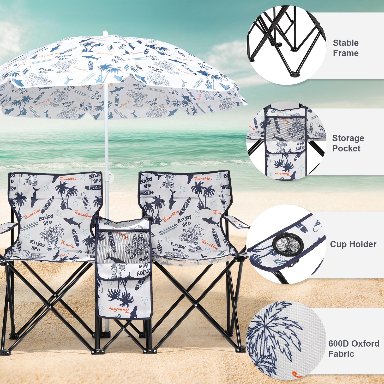❄️FREE SHIPPING!❄️2 Foldable Outdoor Chairs & Umbrellas 4 Camping or Tailgating!