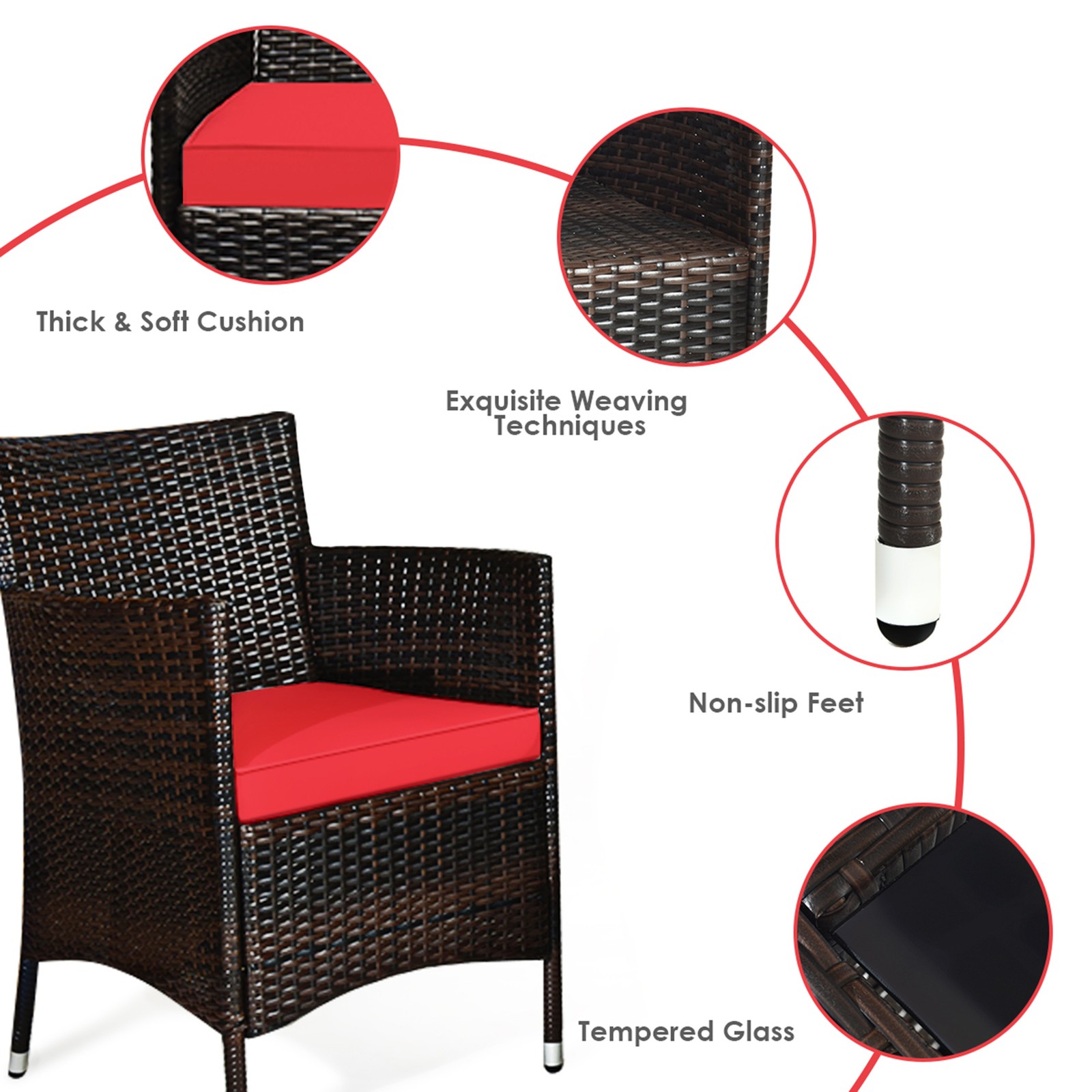 8PCS Patio Rattan Conversation Furniture Set Outdoor w/ Red Cushion