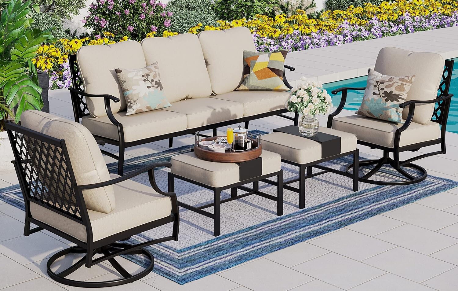 5 PCS Patio Furniture Set Outdoor Conversation Set w/2 Swivel Chair for Backyard