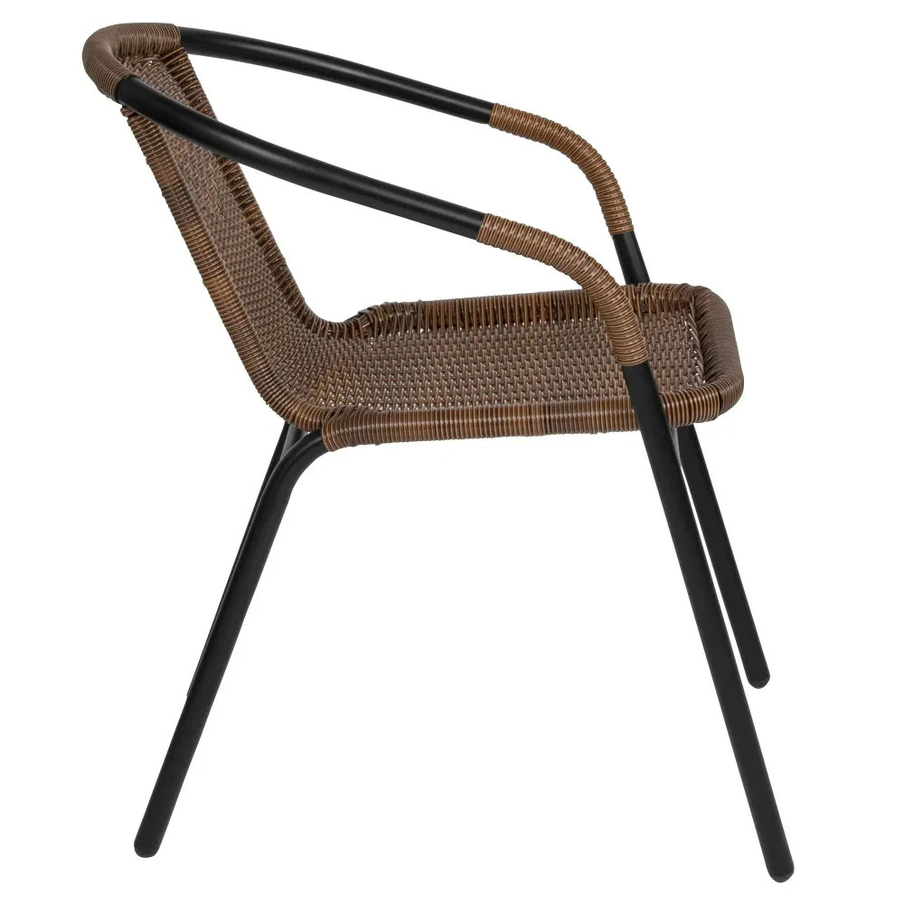 Stackable Patio Chairs Set 2 Outdoor Dining Porch Garden Brown Rattan Bistro New