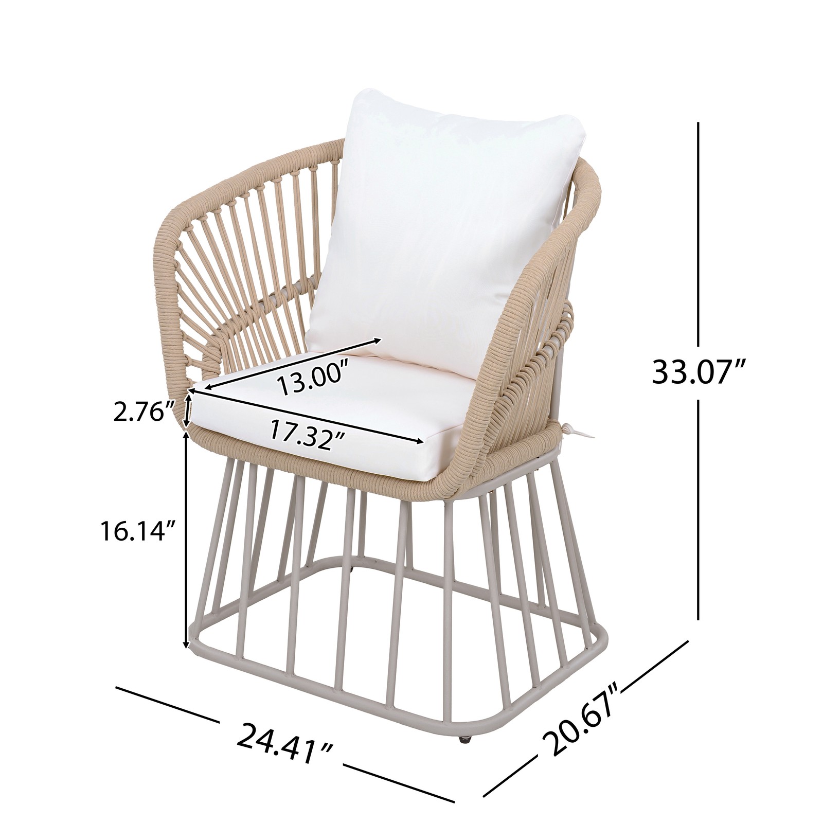 5 Piece Outdoor Dining Set Teak Wood Table and 4 Wicker Chairs Beige Steel Frame