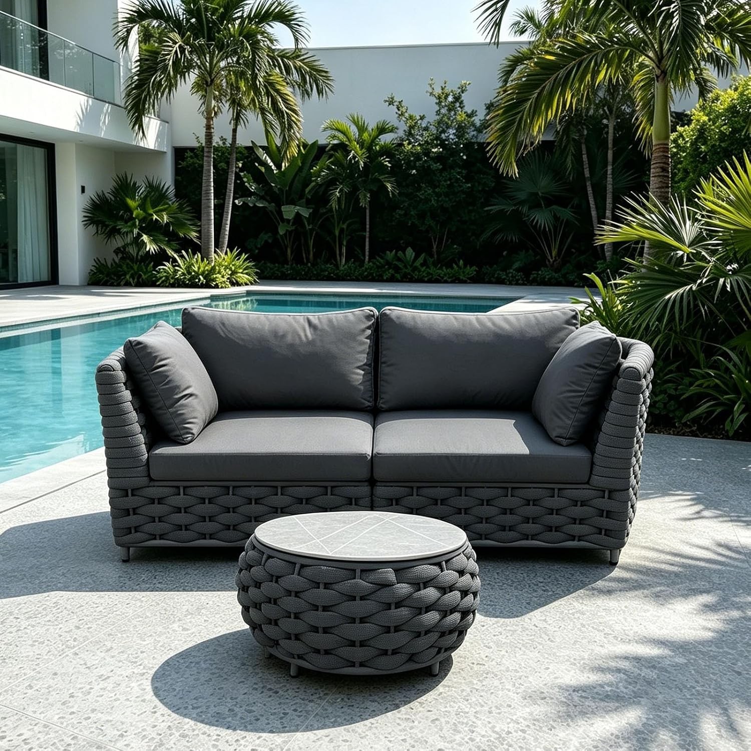 TWT 5-Piece Modular Outdoor Sectional Sofa 5-Seater Woven Rope Patio Couch