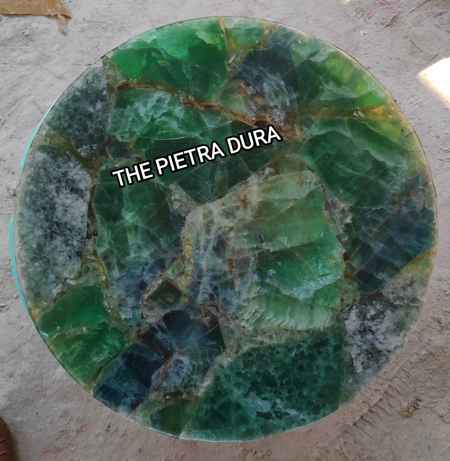 Fluorite Stone Coffee Table Top – Round Slab for Corner or End Table Decor