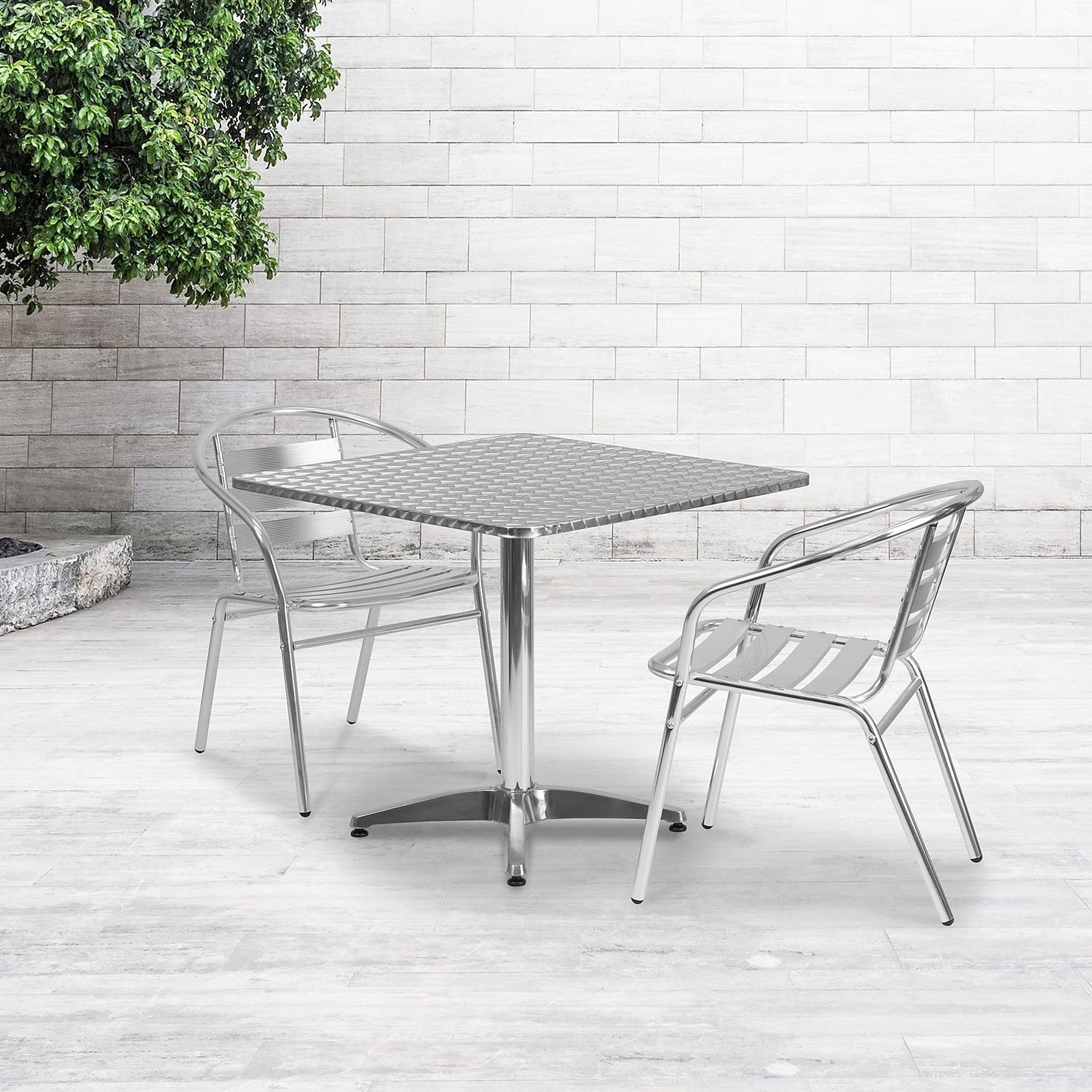Bowery Hill 31.5″ Stainless Steel/Aluminum Square Bistro Table in Silver