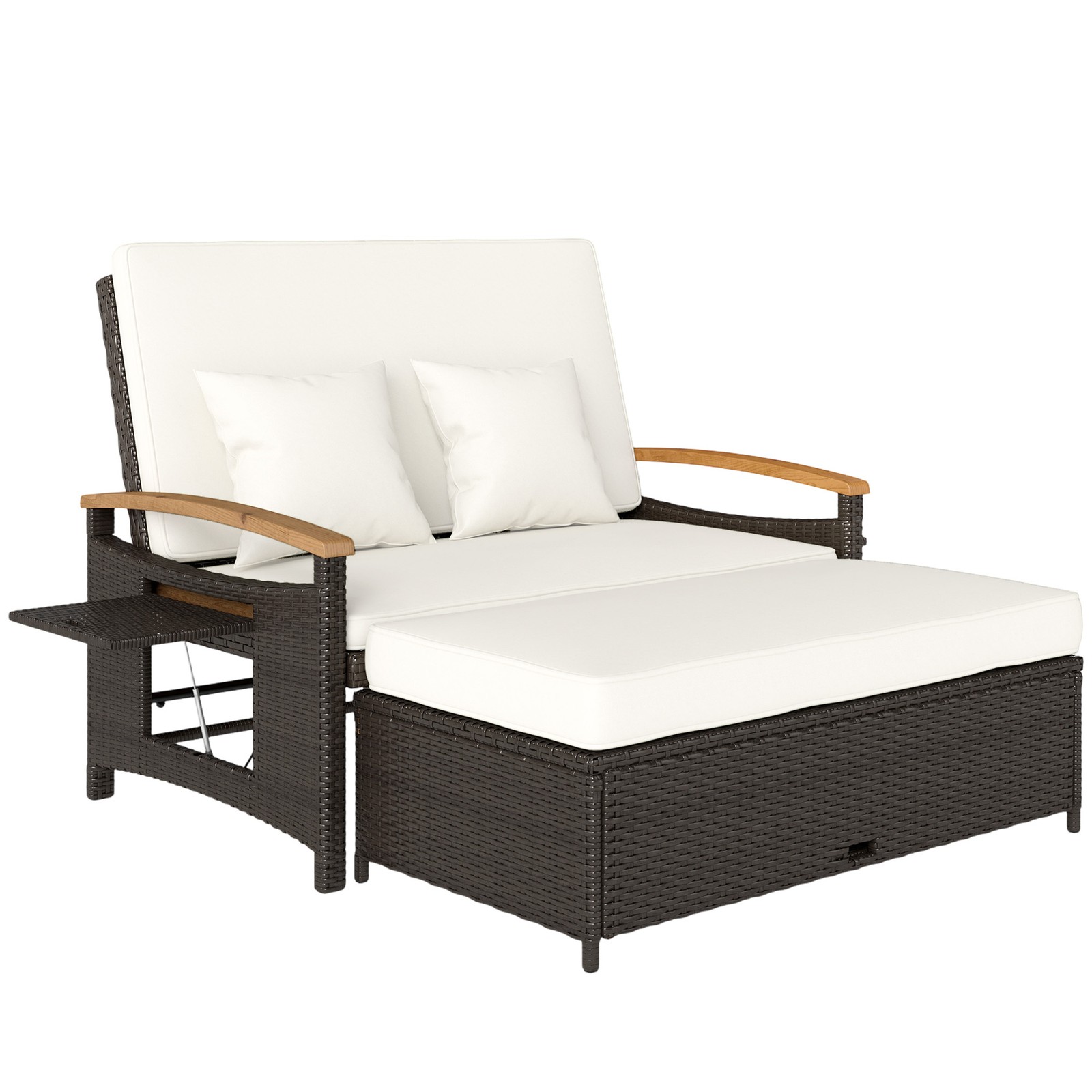 Outsunny Rattan Outdoor Daybed w/4-Level Adjustable Backrest, Beige