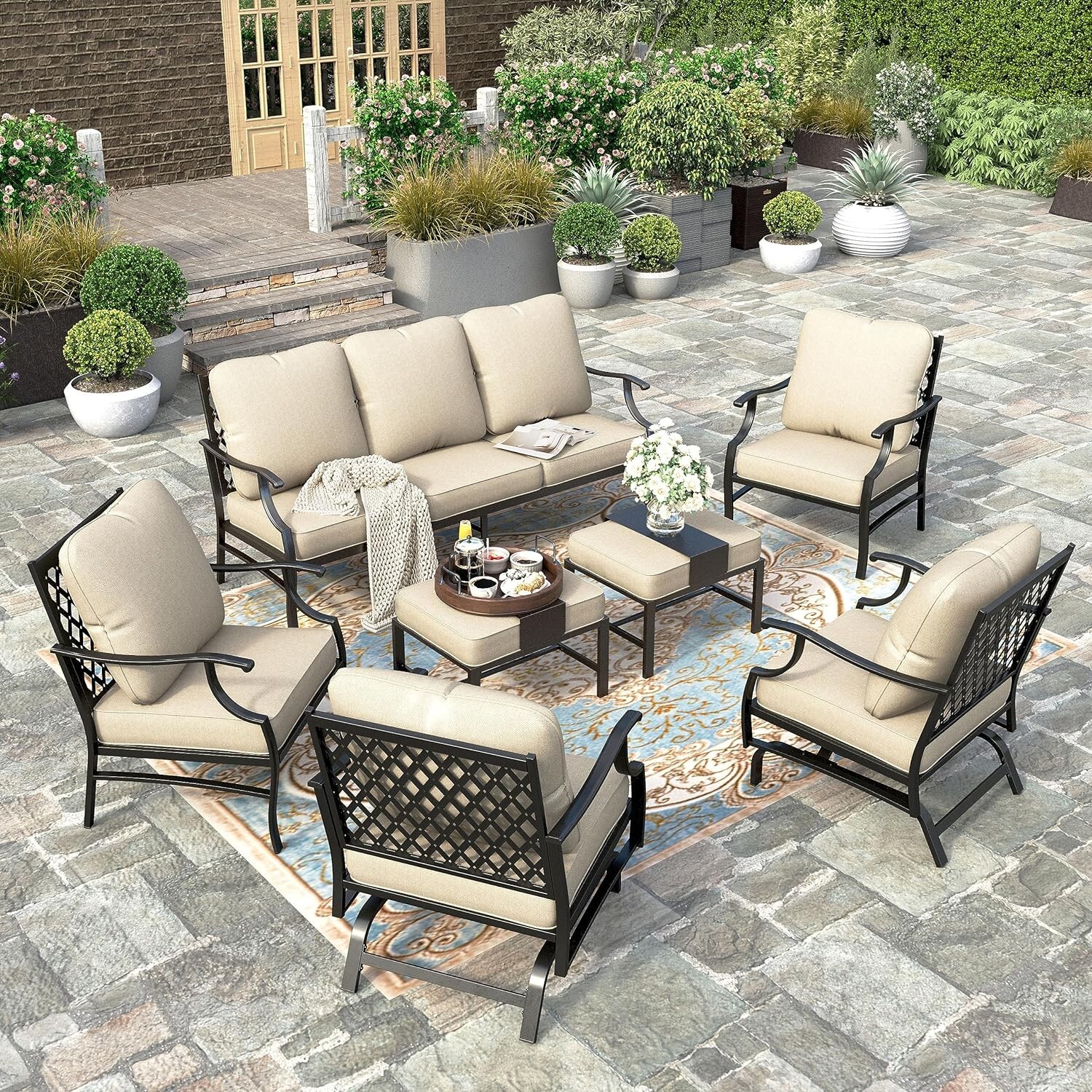 7 Piece Patio Furniture Set Outdoor Conversation Set for Lawn Garden Backyard US