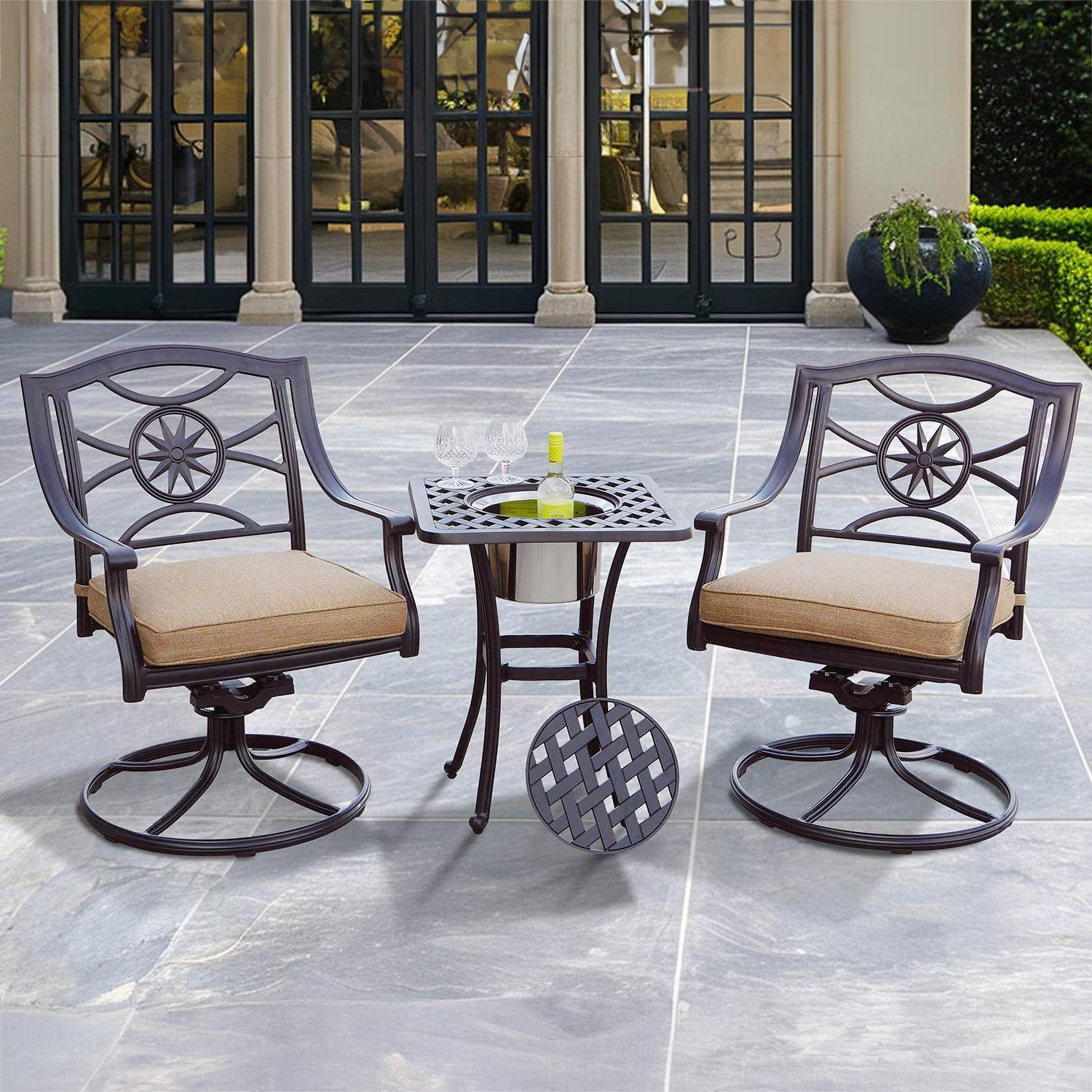 Ten Star 3 Pc Cast Aluminum Bistro Set 25 Inch Series 30 Ice Bucket End Table &