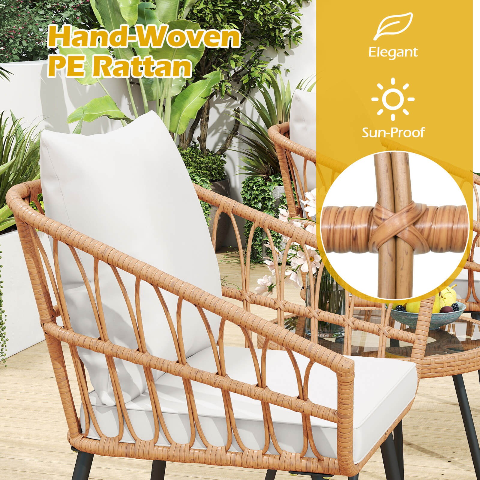 3 Piece Patio Bistro Set w/Heavy Duty Metal Frame for Balcony Garden & Poolside