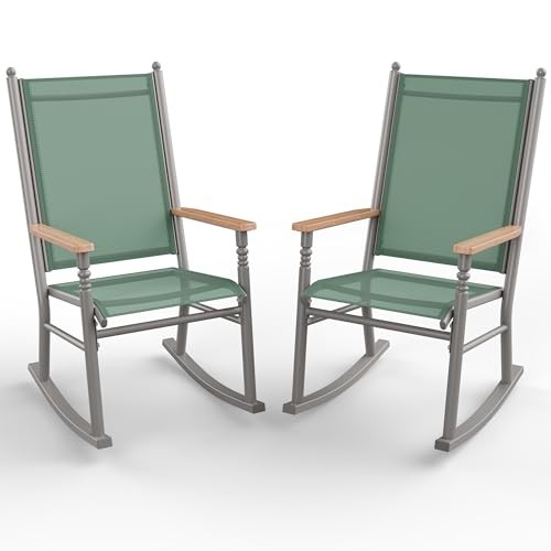 2 Pcs Outdoor Rocking Chairs Set,Upgraded High Back Patio Rocking Chairs Green