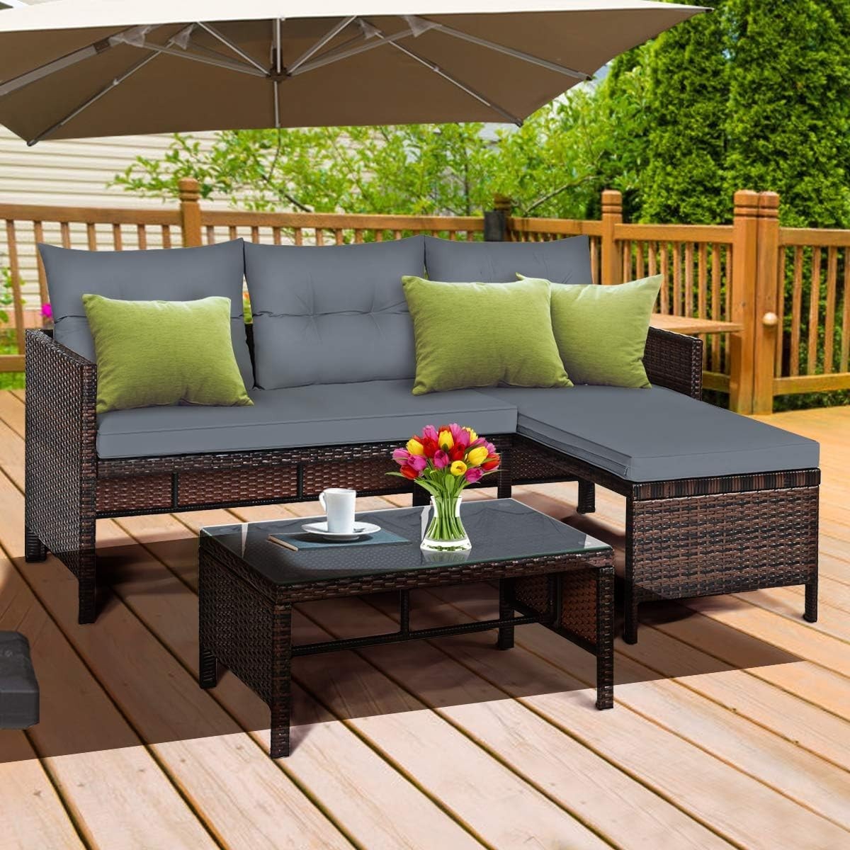 Durable 3-Piece Corner Sectional Sofa Set for Garden & Poolside Relaxation