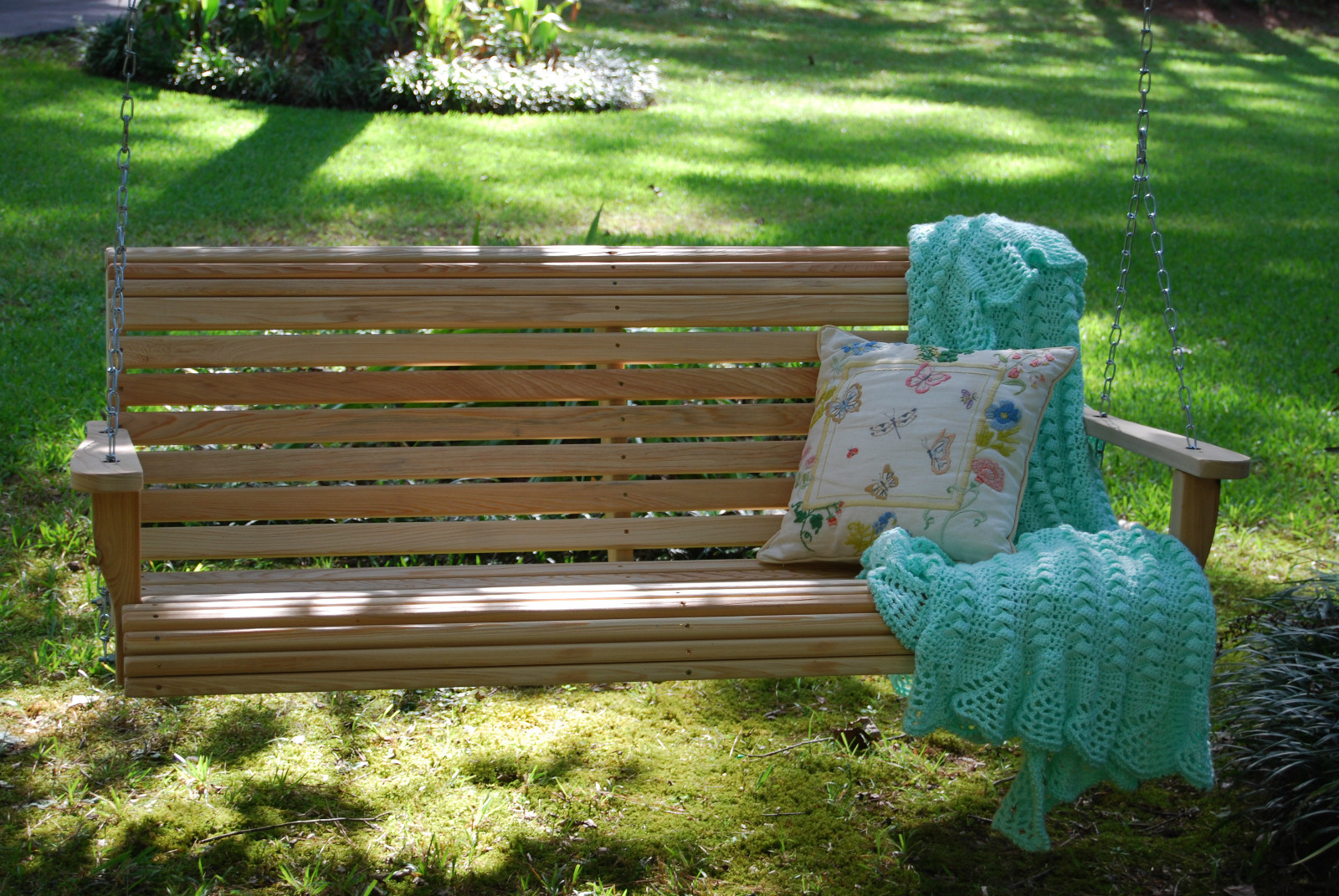 4ft Cypress Wooden Roll Porch Swing with CUP ARMS & Hanging Hardware made in USA