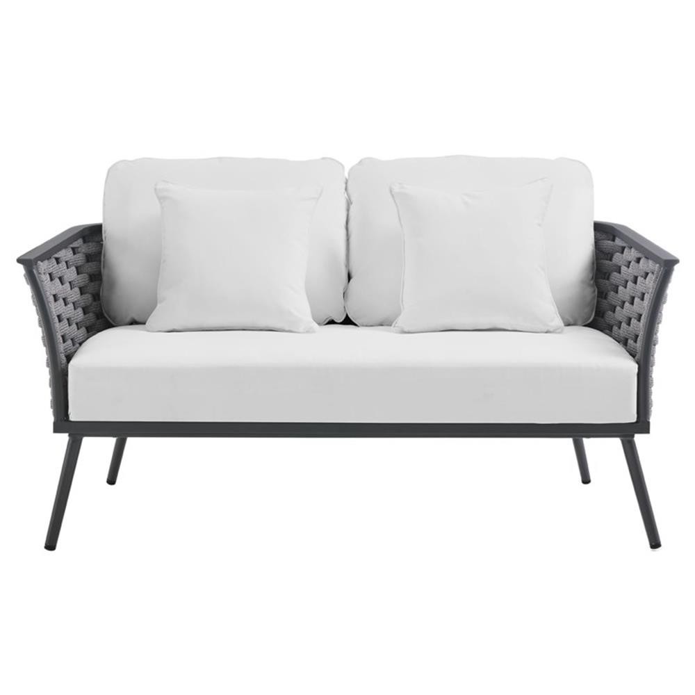 Pemberly Row Aluminum & Fabric Patio Loveseat in Gra & White