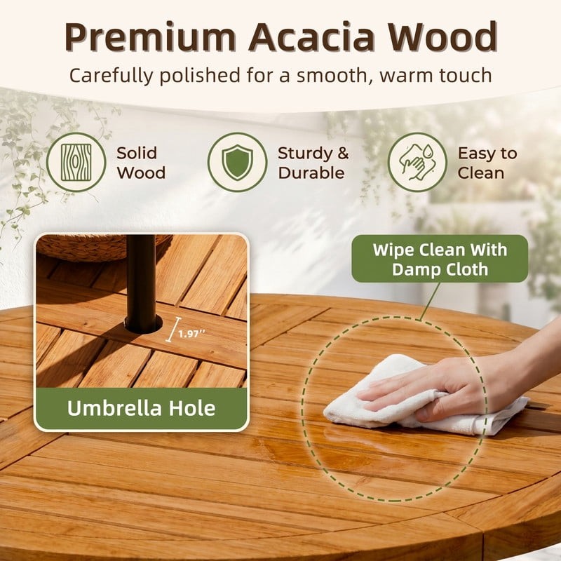 5 Piece Folding Wooden Table And 4 Chairs Outdoor Dinning Set Patio Furniture