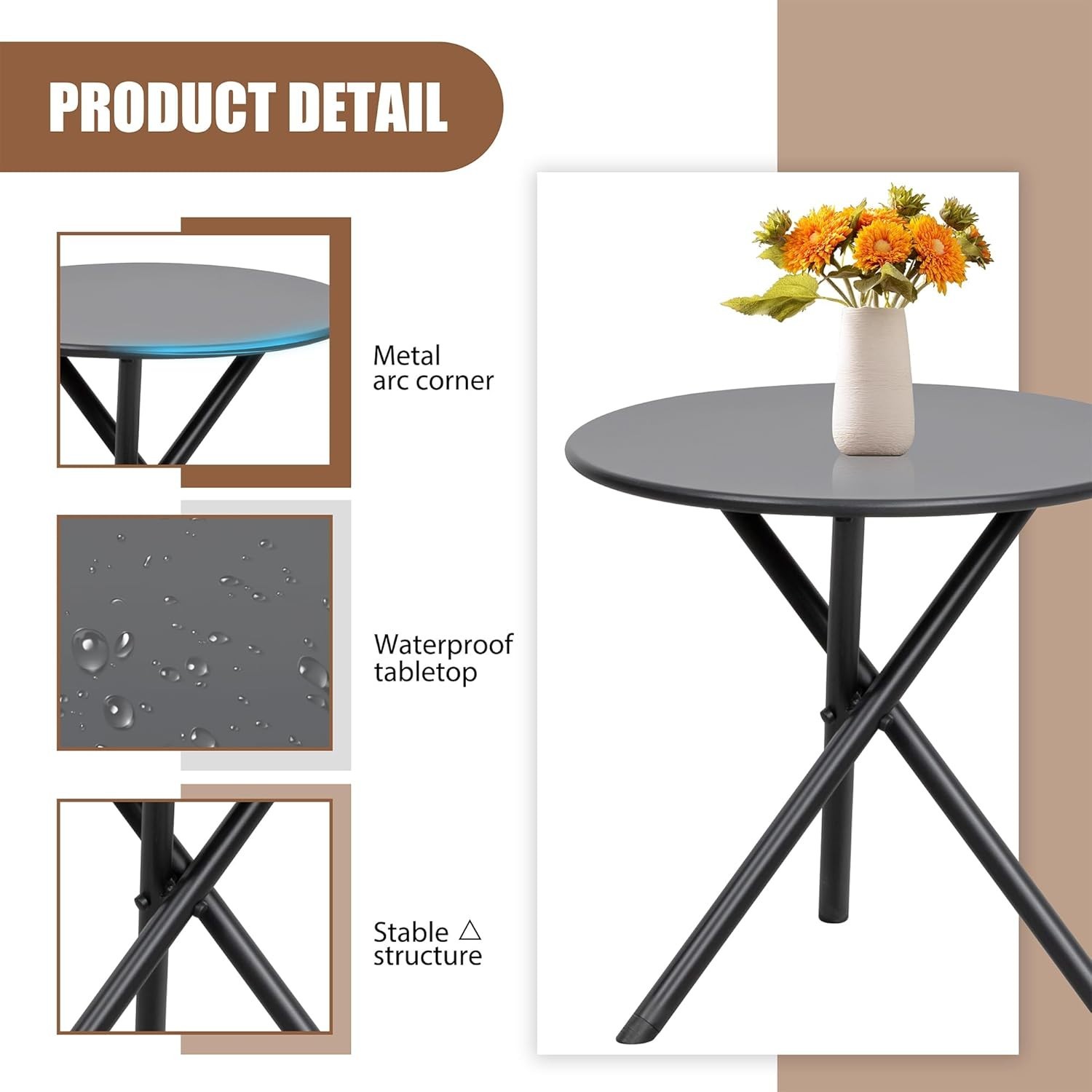 3 Piece Outdoor Rocking Bistro Set with Light Gray Textilene Fabric Chairs
