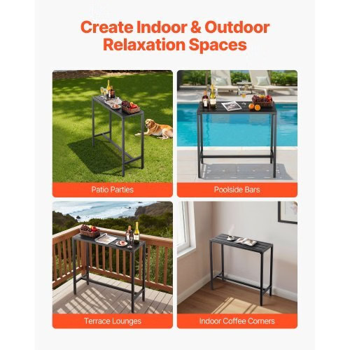 Outdoor Bar Table, 39.4 x 15 in Patio Bar Table, Waterproof Top & Sturdy Metal F