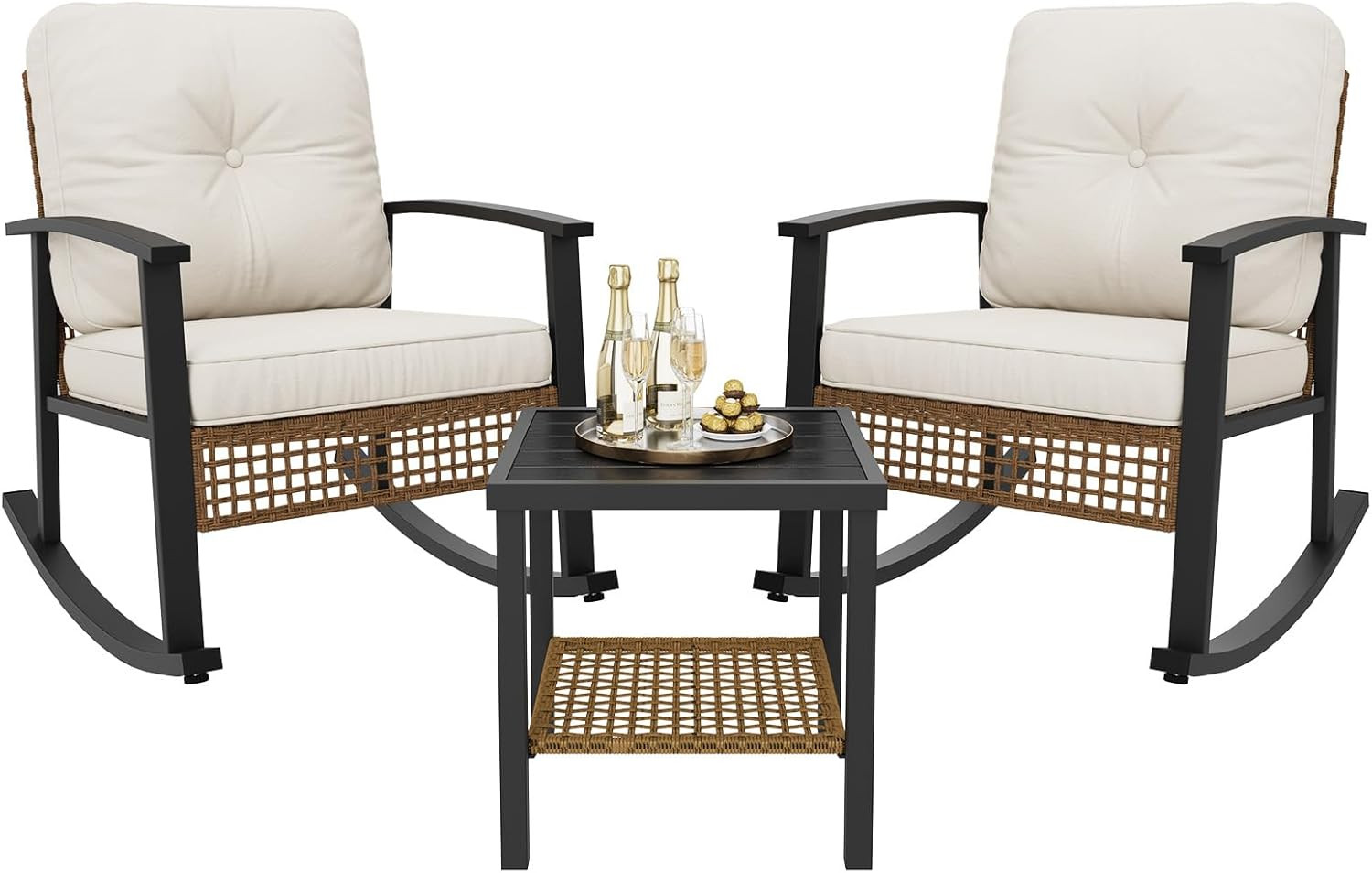 Aoxun 3-Piece Outdoor Rocking Bistro Set, Patio Furniture Set with Coffee Table