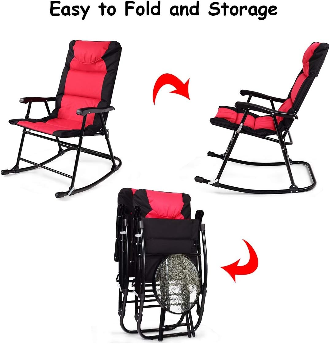 Bistro Set 3-Piece W/ 2 Foldable Rocking Chairs & 1 Glass Table Balcony Yard