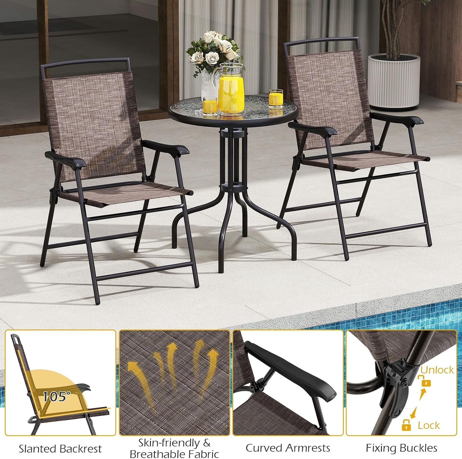 Bistro Table & Chairs Set of 2 Outdoor 3 Piece Patio Bistro Set W/ 1.57”