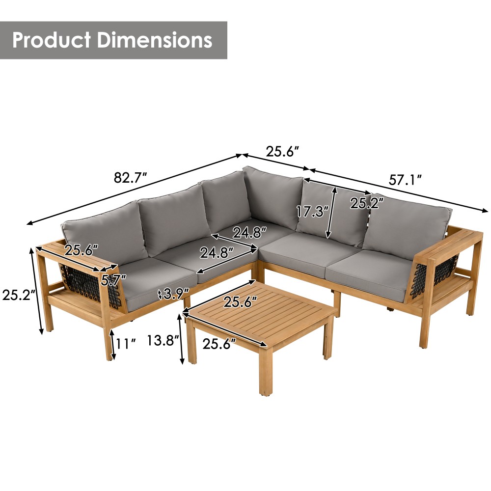 4-Piece Acacia Wood Patio Sofa Set w/ Coffee Table – L-Shaped Outdoor Sectional