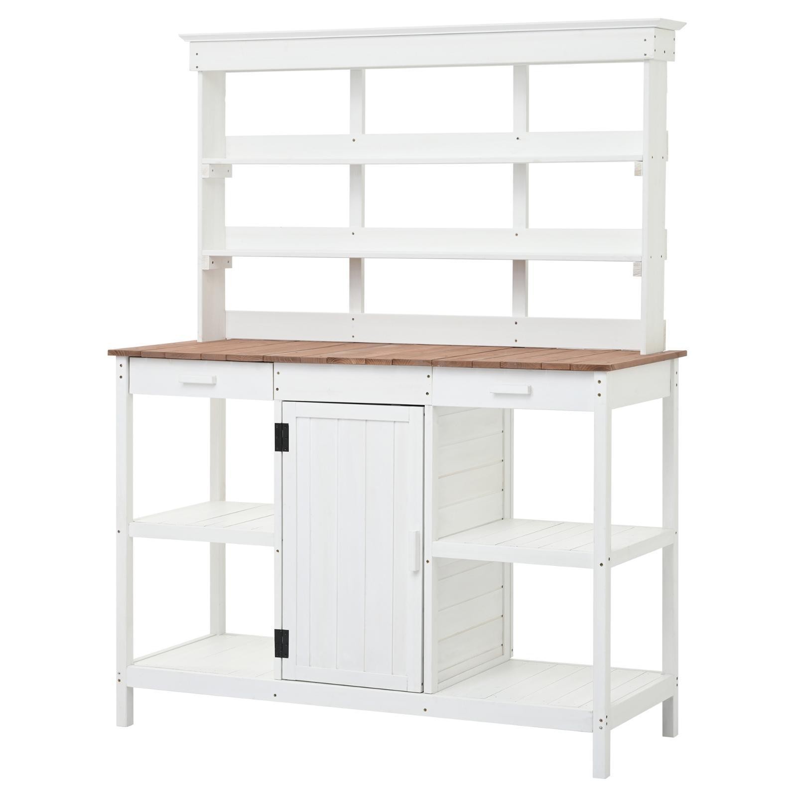66″ Farmhouse Potting Bench, Large Outdoor Garden Table with 2 Drawers, Cabinet