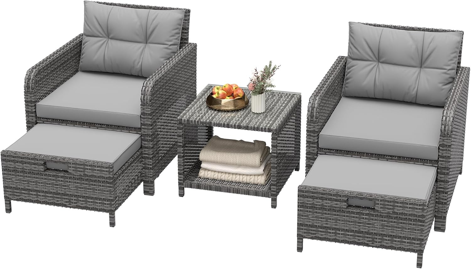 Lhbcraft Outdoor Furniture 5 Piece Patio Conversation Set, PE Rattan Patio Set w
