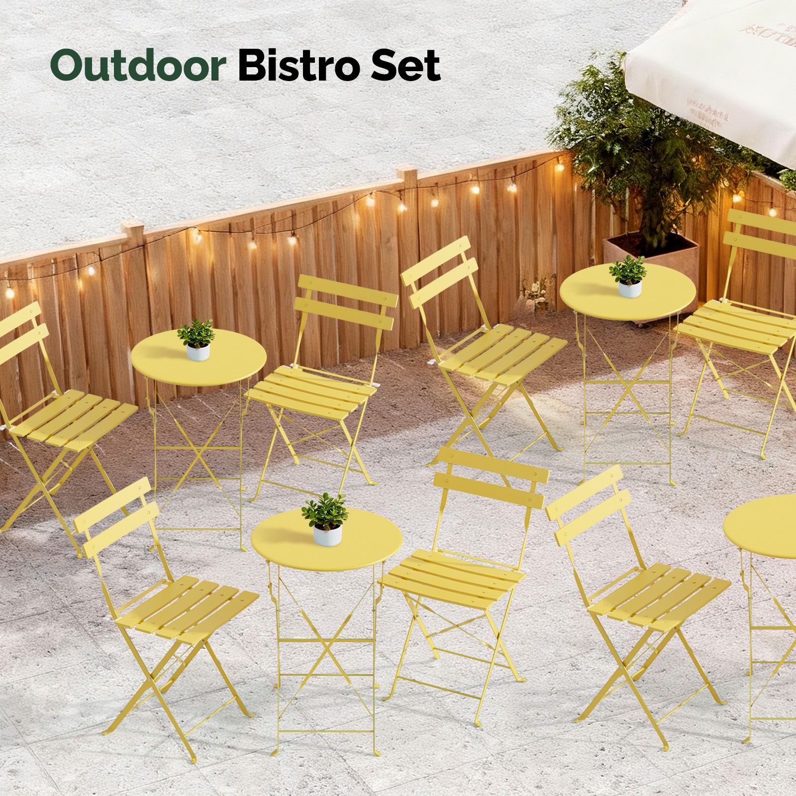 Folding Bistro Table Chairs, Dining Set of 3 with 2-Seat Cushions for In/Outdoor