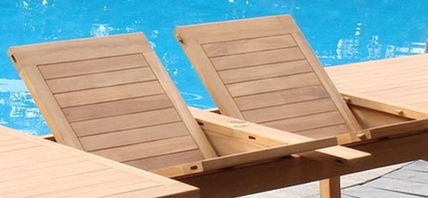 7 PC OUTDOOR DINING TEAK SET – 94″ DOUBLE EXT RECTANGLE TABLE, 6 STACKING CHAIRS