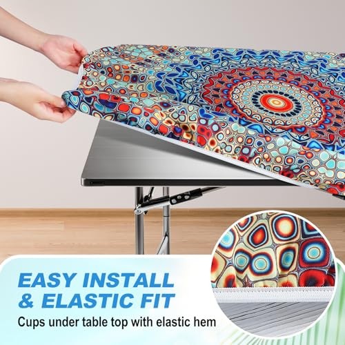 2pcs Diwali Mandala Decoration Outdoor Square Tablecloth with Elastic 34x34inch