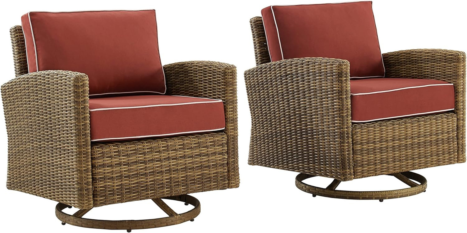 Bradenton 2-Piece Swivel Rocker Chair Set with Brown Wicker & Cushions