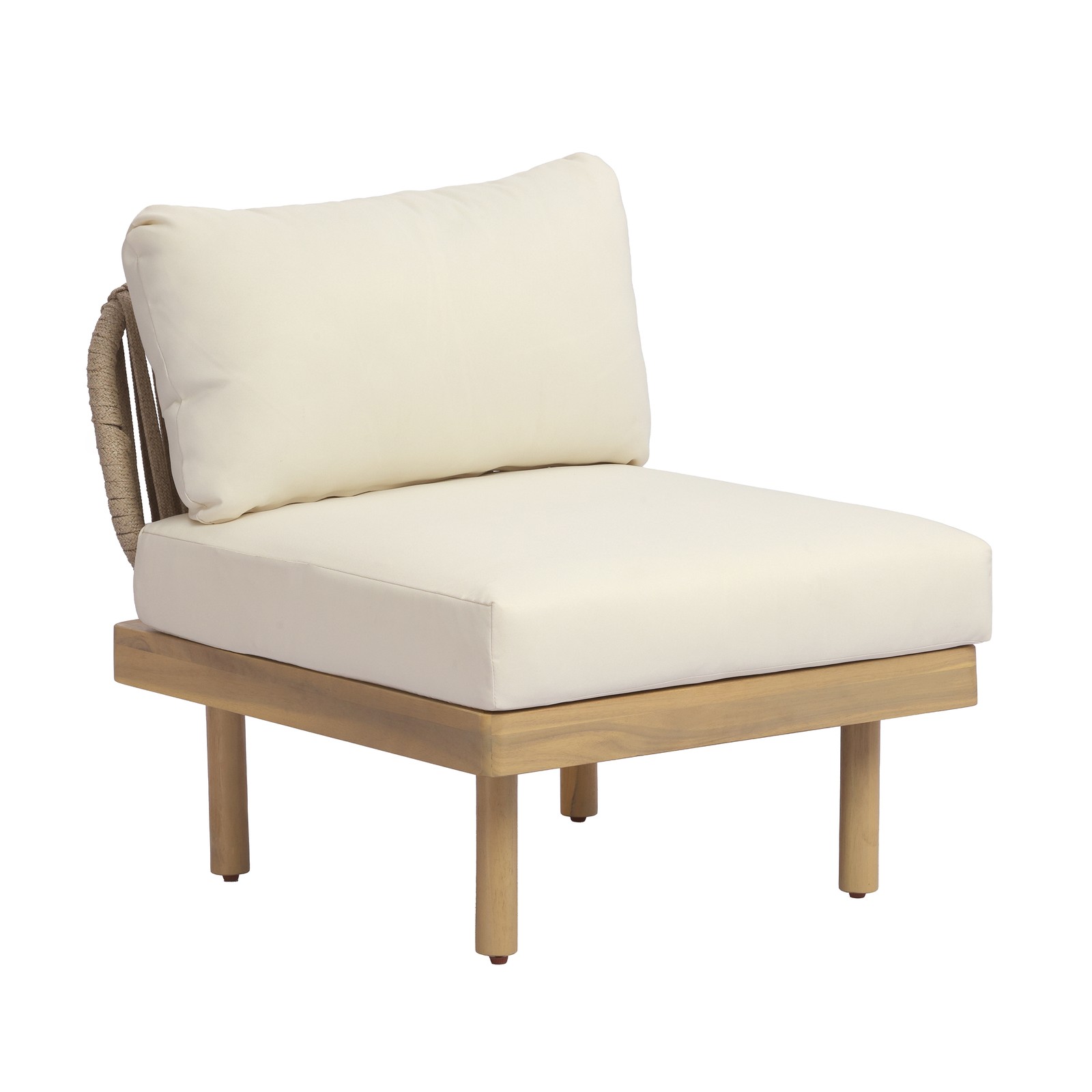 6pc Acacia Wood L-Shaped Modular Outdoor Sofa Set with Rope Back & Cushions
