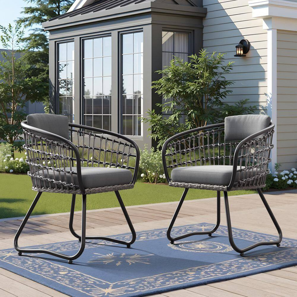 PE Rattan Wicker Dining Chairs with Cushions and Backrest Pillows 2-Piece Outdoo