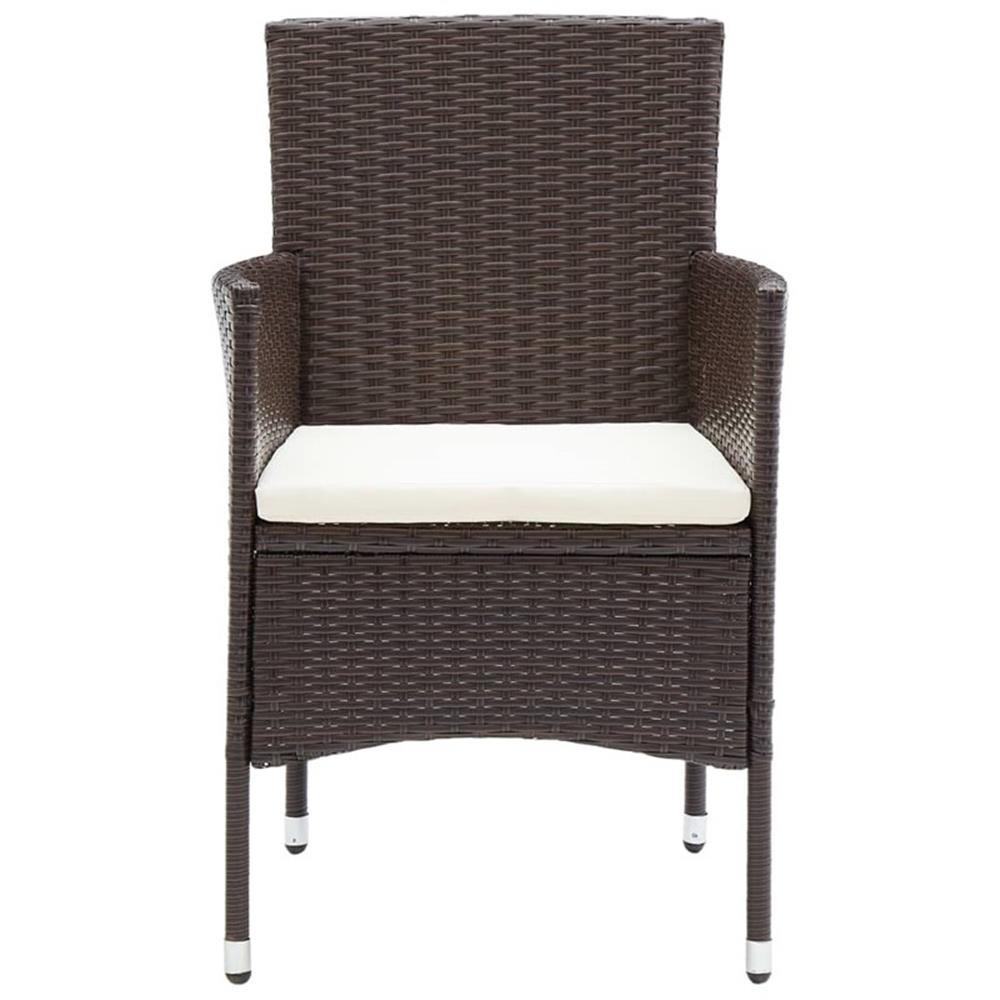 Bowery Hill Contemporary Poly Rattan Dining Set in Brown/Cream White
