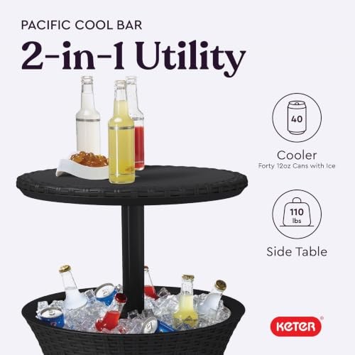Keter Pacific Cool Bar Outdoor Patio Furniture & Hot Tub Side Table – Dark Grey