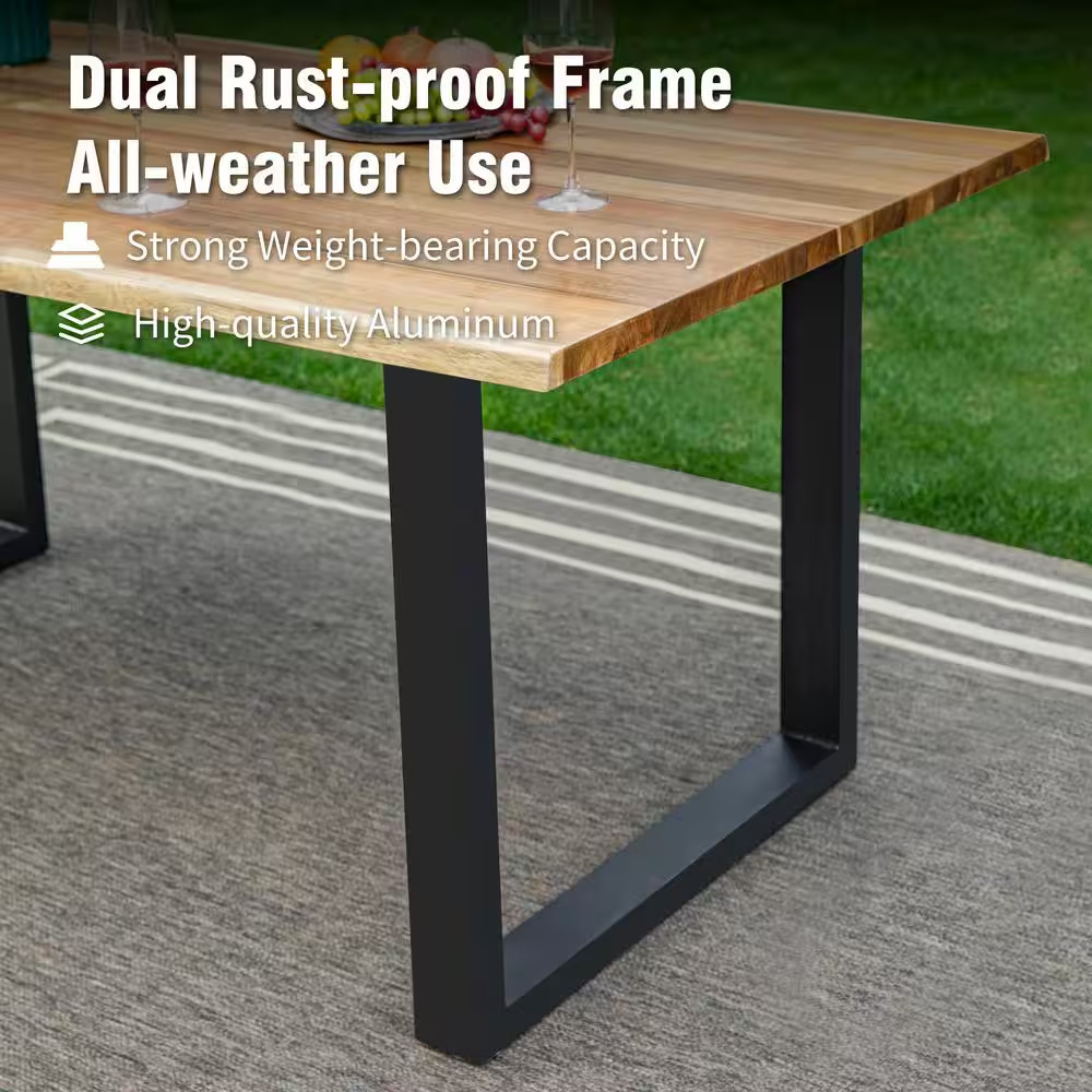 Brown Acacia Wood Patio Dining Table with Sleek U-Shaped Legs