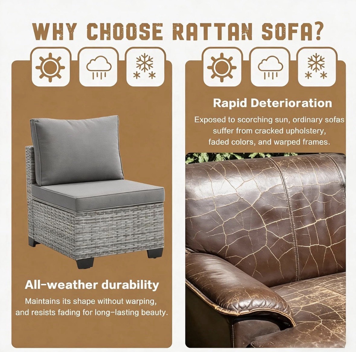 Mochito Rattan/Wicker Seven-Piece Sofa Set, Gray Cushions, Coffee Table
