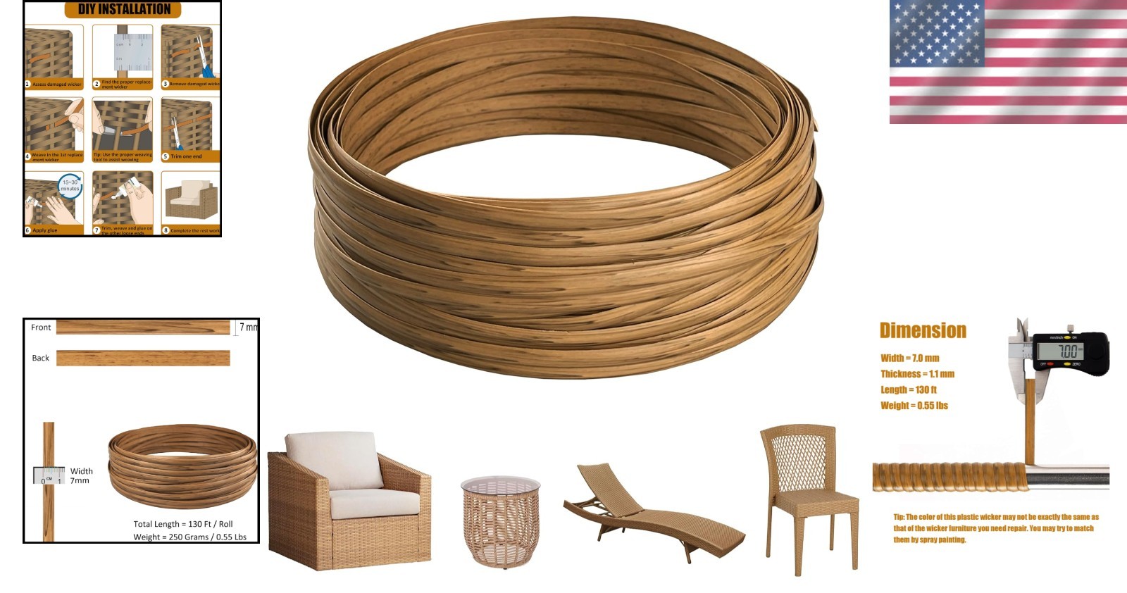Versatile 130 Ft Wicker Repair Supplies in Light Wood Grain for Efficient Fixes