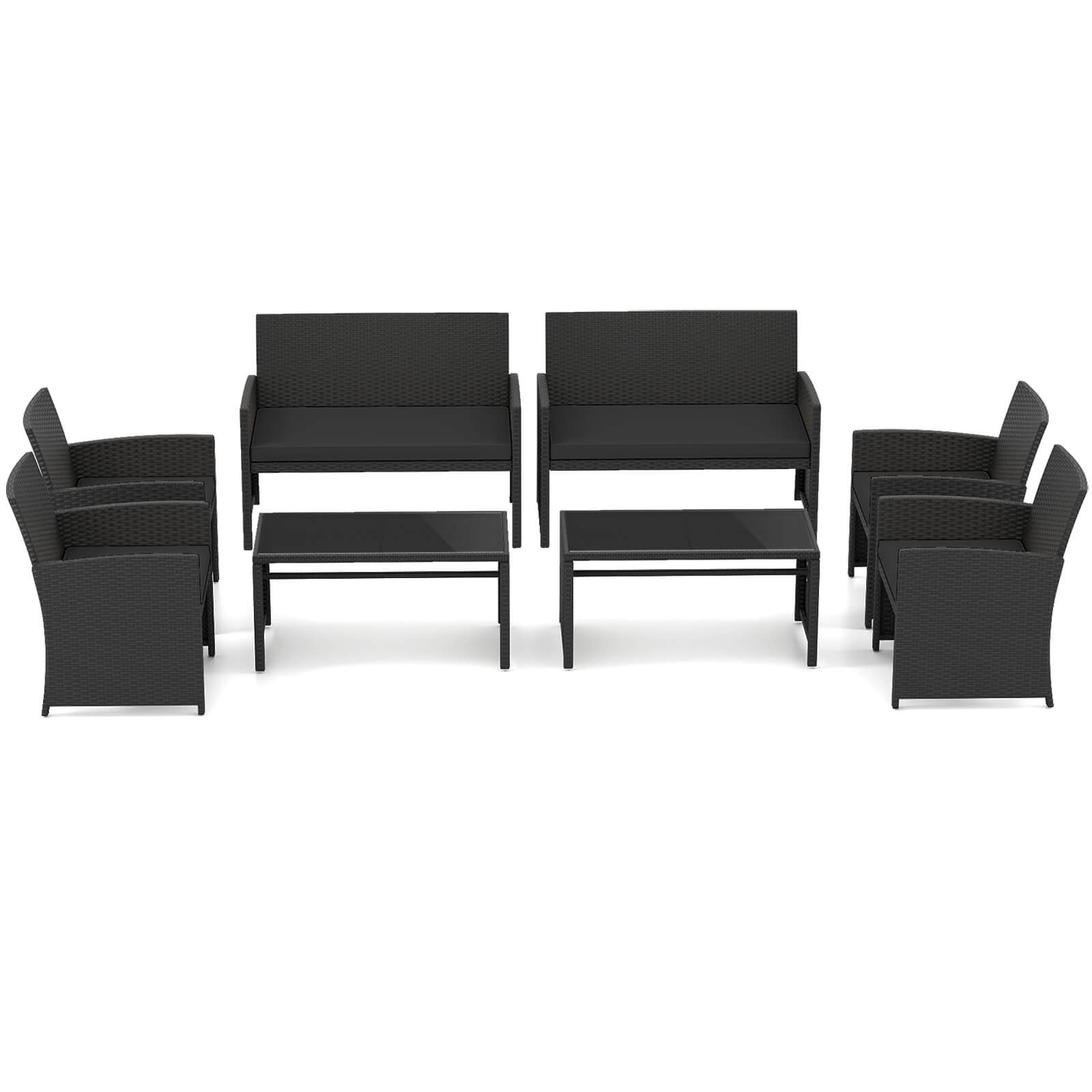 8 PCS Patio Conversation Set w/Seat Cushions & Tempered Glass Tabletop, Porch