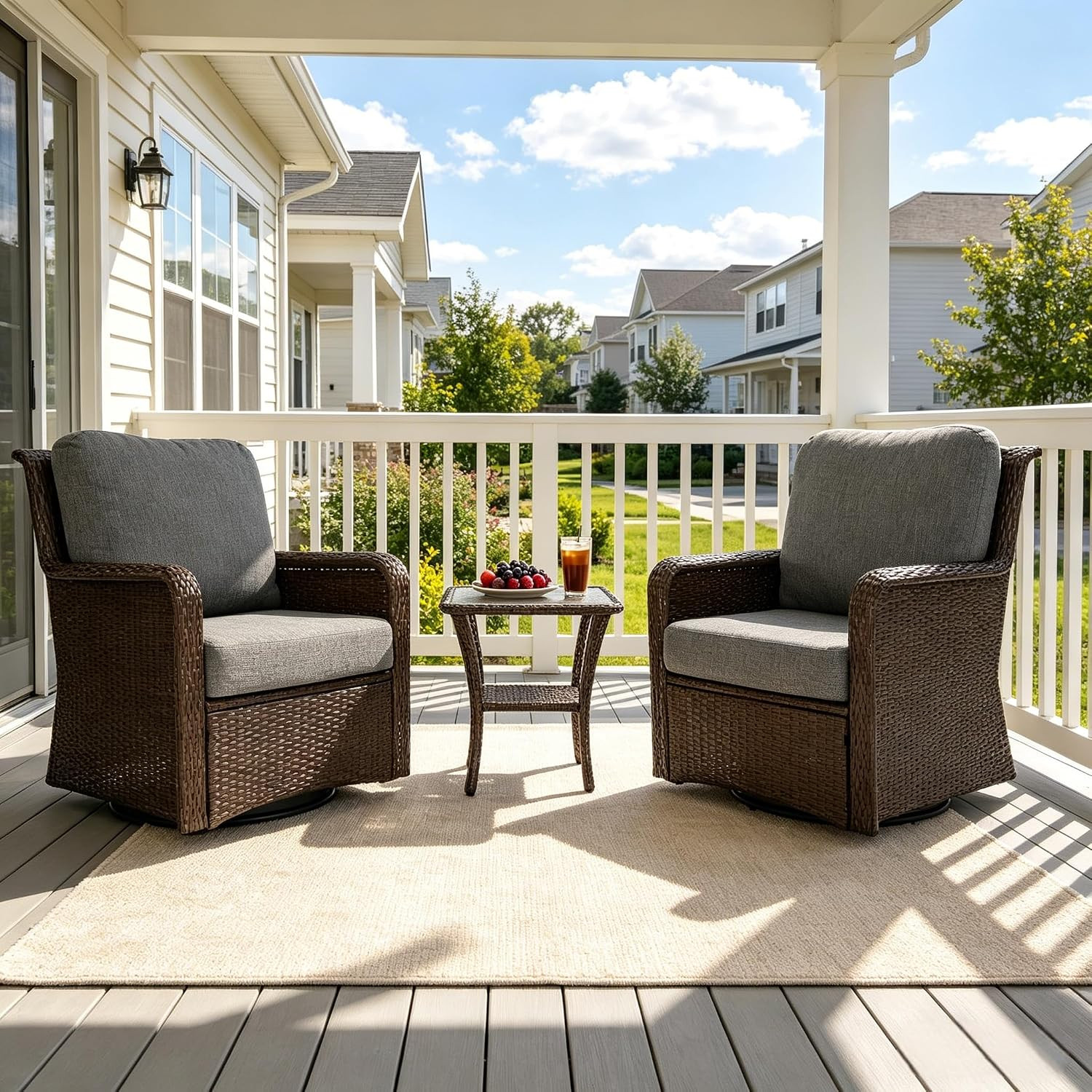 Tribesigns 3-Piece Luxury Outdoor Swivel Wicker Conversation Set, 2X 360° Patio