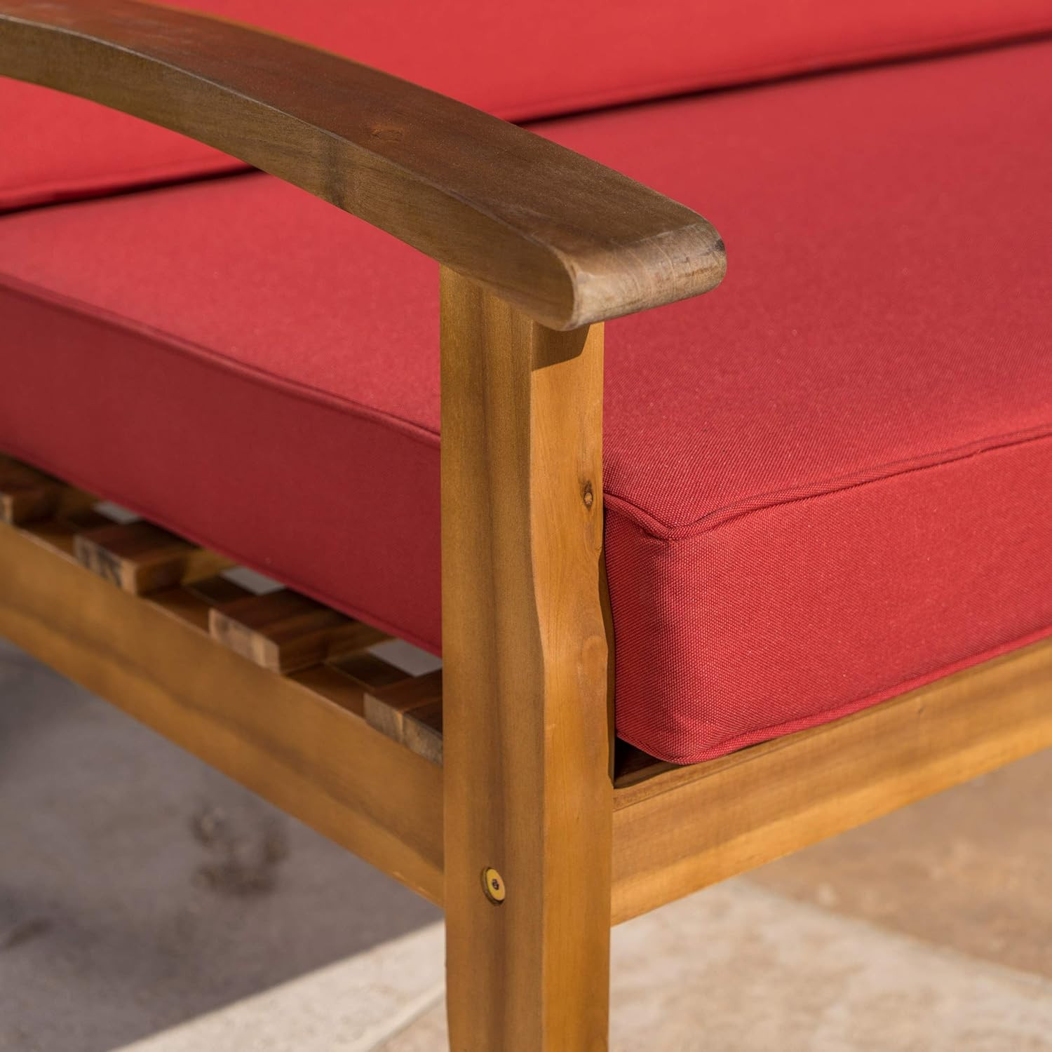 Red Acacia Wood Loveseat & Coffee Table Set with Water-Resistant Cushions