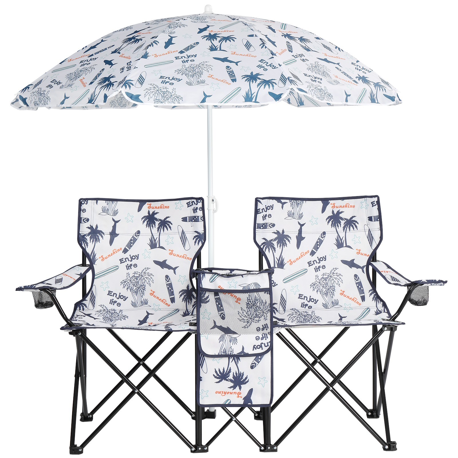 ❄️FREE SHIPPING!❄️2 Foldable Outdoor Chairs & Umbrellas 4 Camping or Tailgating!