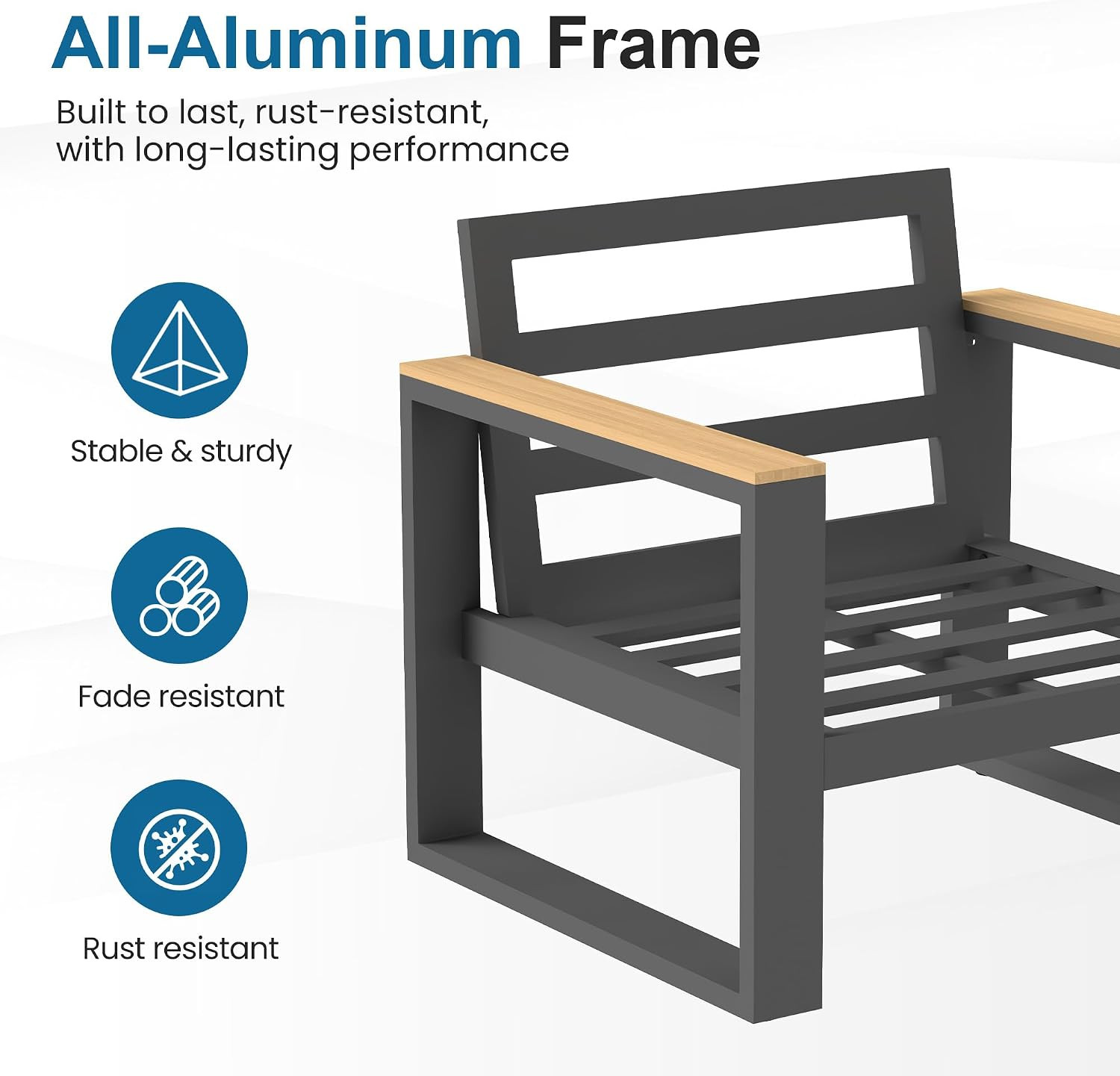 Aluminum Outdoor Loveseat, All-Weather Metal Patio Loveseat with Height-Adjustab