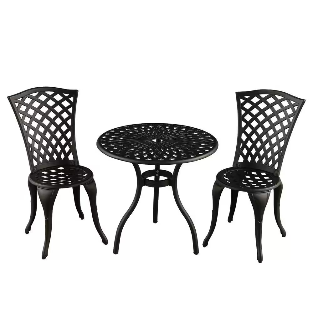 Contemporary Modern 3-Piece Aluminum Mesh Lattice Outdoor Patio Garden Bistro Se