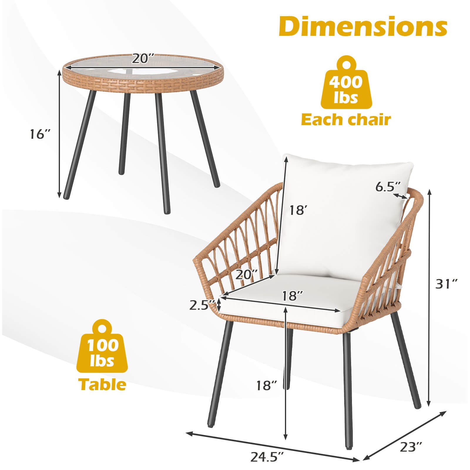 3 Piece Patio Bistro Set w/Heavy Duty Metal Frame for Balcony Garden & Poolside