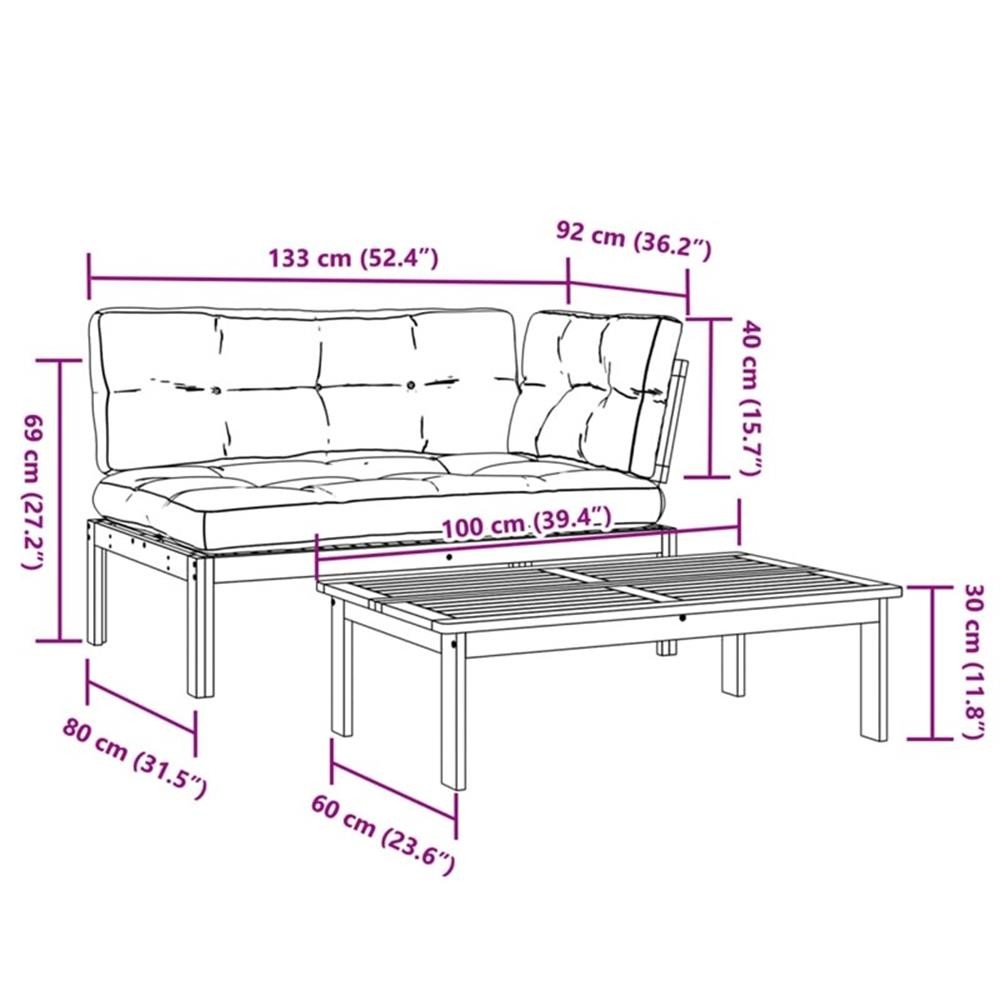 Pemberly Row Solid Acacia Wood Medium Modular Patio Sofa Set in Taupe