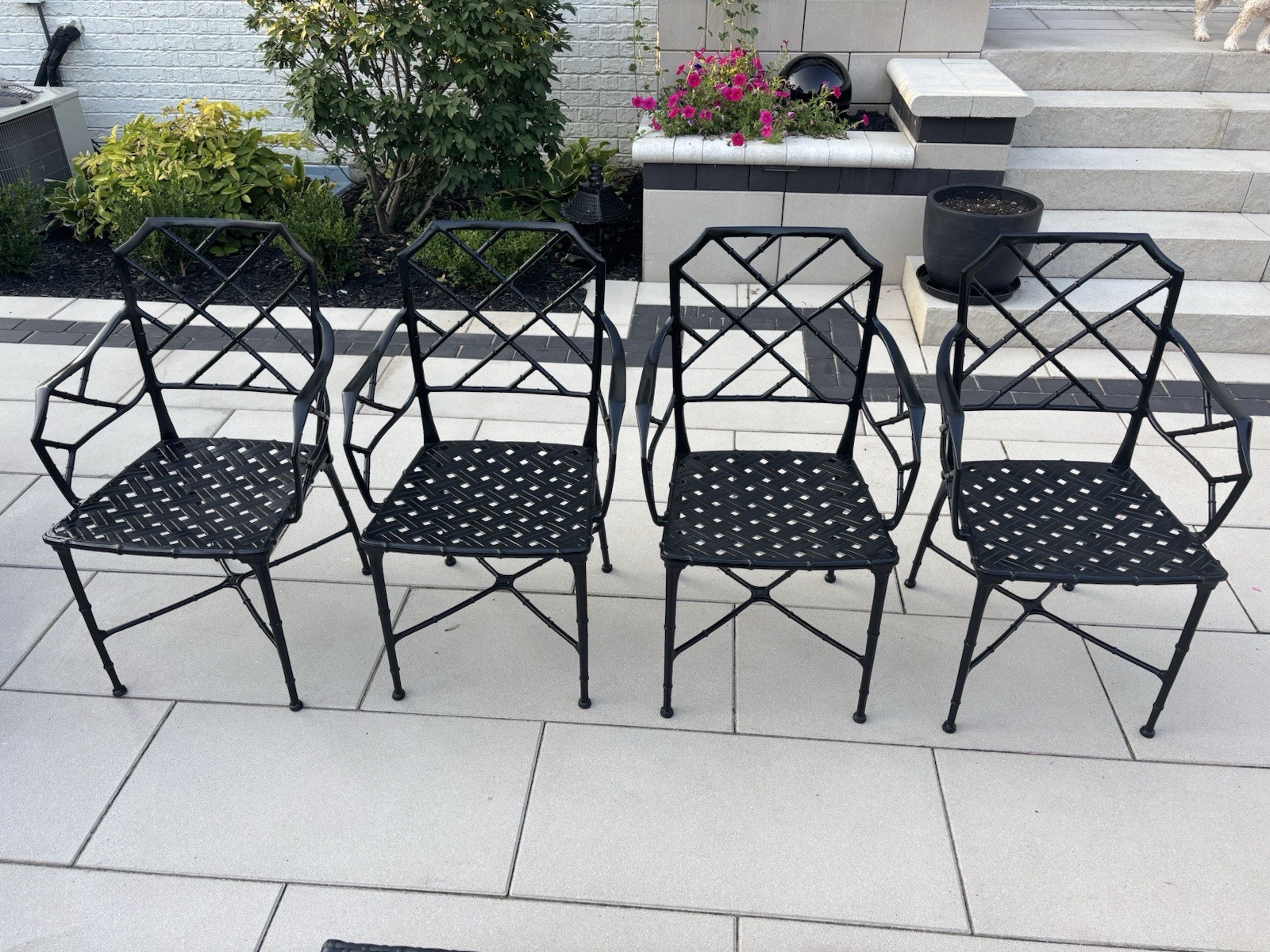 Vintage Restored Chinoiserie Calcutta Patio Chairs by Brown Jordan- Set of 4
