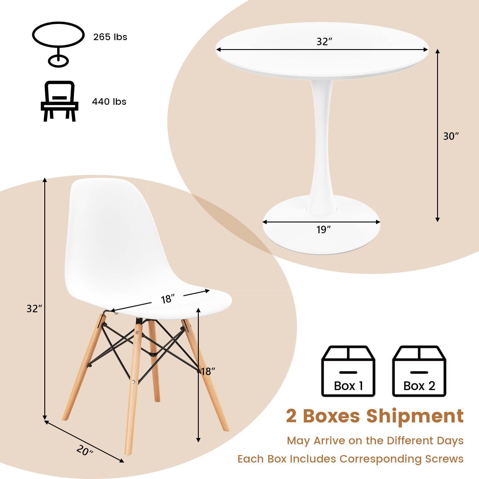Modern 5 PCS Dining Set Round Dining Table 4 Chairs for Small Space Kitchen